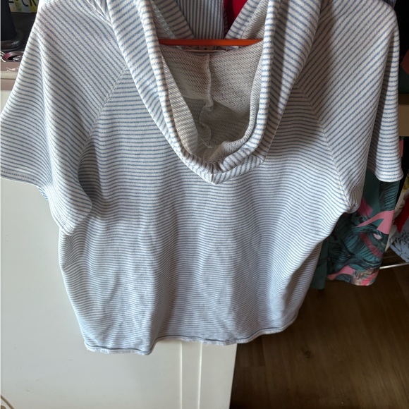 White and Blue Relaxed Ribbed Short Sleeve Nautical Preppy Swim Coverup - Picture 3 of 5